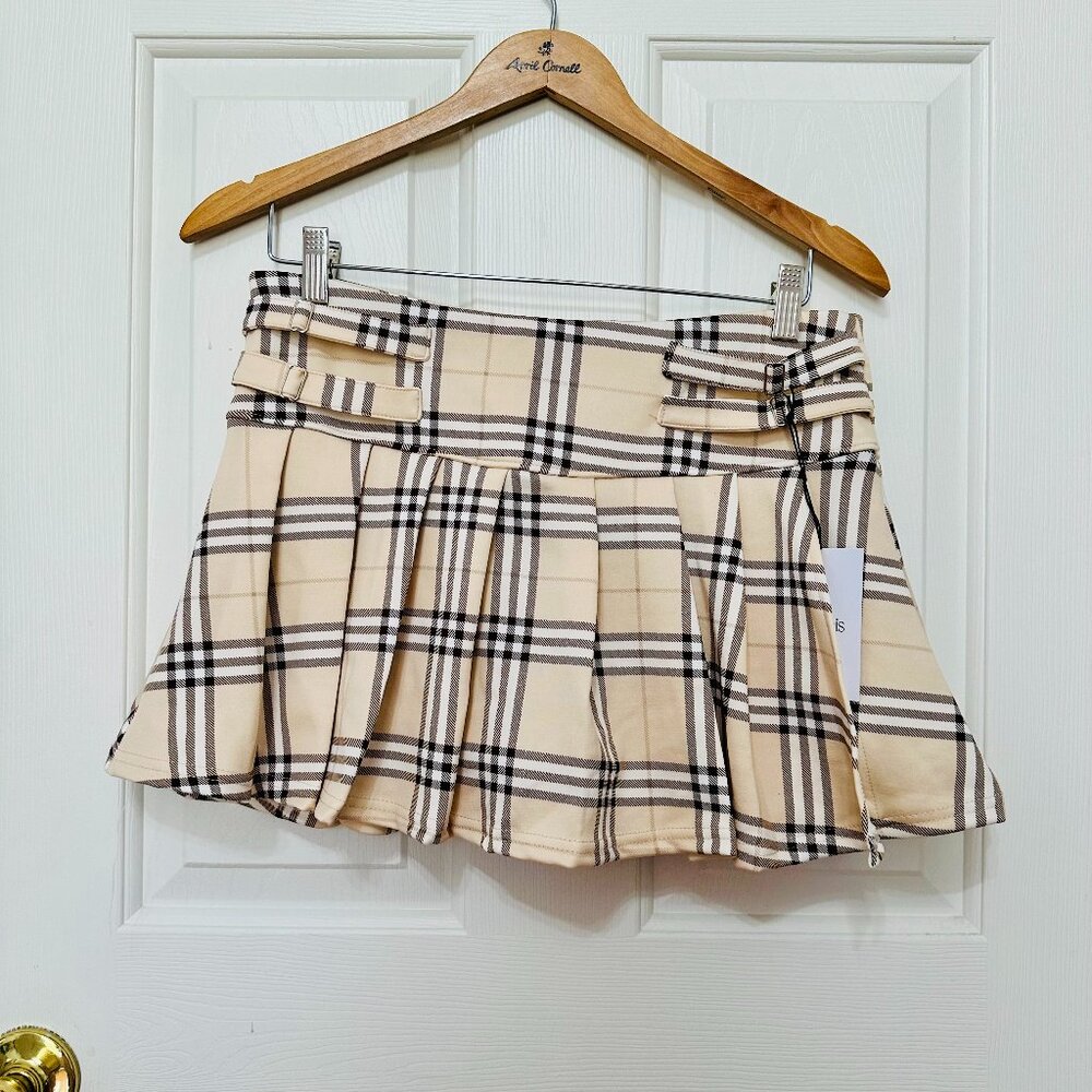 BLACK IBIS PLEATED CHECKERED SHORT SKORTS SKIRT WITH SHORTS LARGE